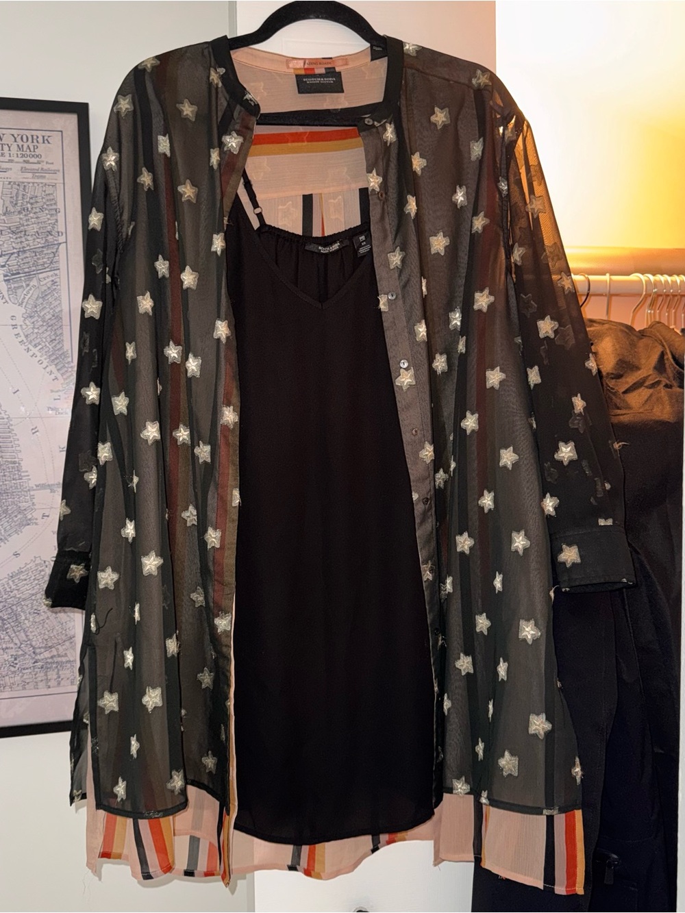Sheer Star Embroidered Black with Slip Dress